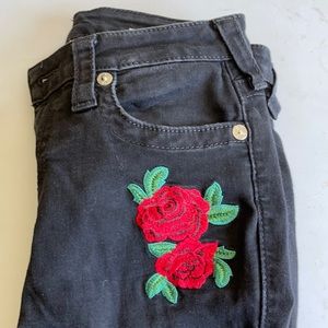 True Religion Black Rose Embroidered Jeans
